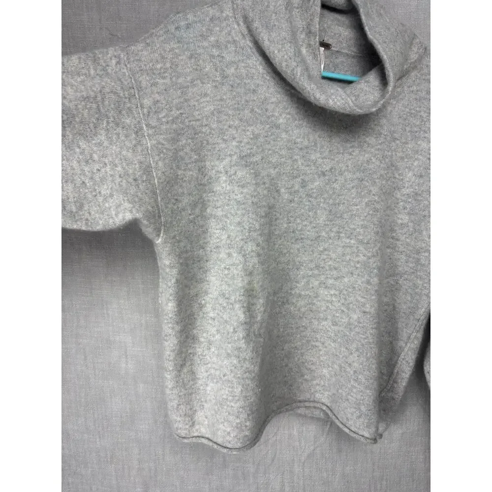 Free People 100% Cashmere Mock Neck Cropped Gray Sweater Relaxed Fit M